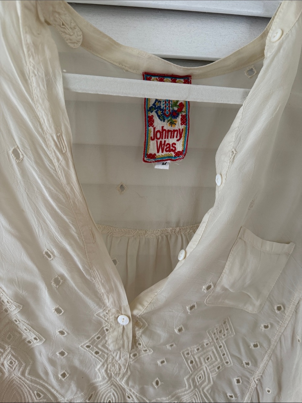 Johnny Was Cream Embroidered Eyelet Tunic